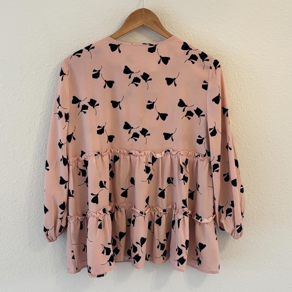 Ann Taylor Pink Ruffle Top Womens Size S Tiered Peplum Feminine Valentines - Picture 2 of 10